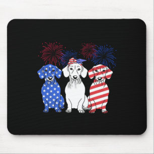 Red White Blue Dachshund Dog Usa Flag Firework 4th Mouse Pad
