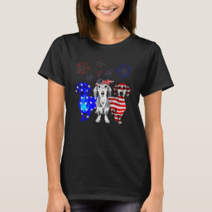 Red White Blue Dachshund Usa Flag Firework 4th Of T-Shirt