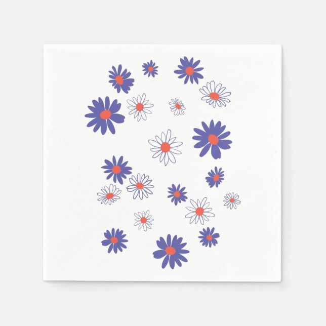 Red White Blue Daisy Flower Napkins (Front)