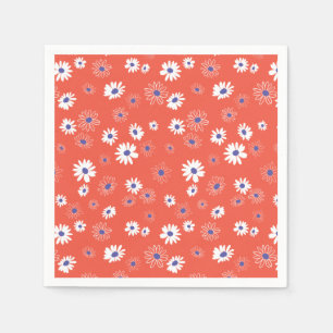 Red White Blue Daisy Flowers Pattern Napkin