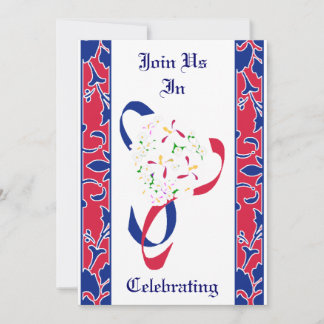 Red, White, & Blue, Damask Wedding Invitation