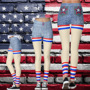 Red, White, Blue Denim Patriotic loos like shorts  Leggings