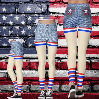 Red, White, Blue Denim Patriotic loos like shorts Leggings