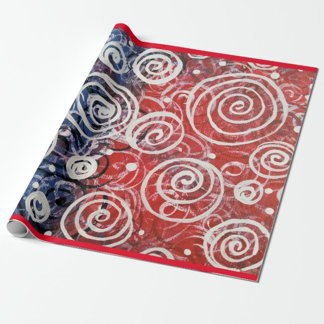 Red White Blue Designer Abstract Pattern Beautiful Wrapping Paper (Unrolled)