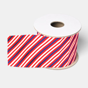 Red White Blue Diagonal Stripes Modern Pattern Grosgrain Ribbon