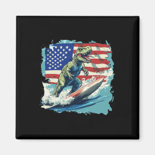Red White Blue Dinosaur Surfing For Patriotic Juri Magnet