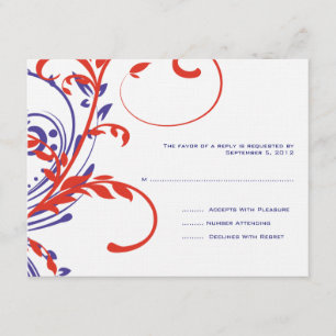 Red, White, Blue Double Floral Wedding RSVP Card