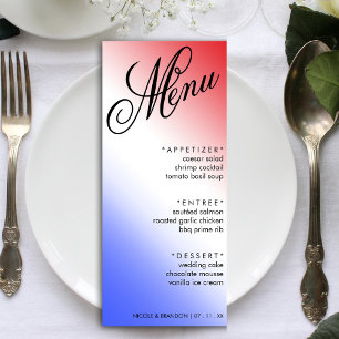Red White & Blue Elegant Script Wedding Reception Menu