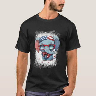 Red White Blue Elephant American Flag 4Th Of July T-Shirt