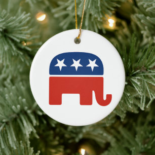 Red White Blue Elephant With White Stars Gift  Ceramic Ornament