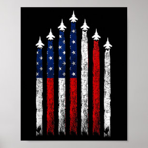 Red White Blue Fighter Jets 4th Of July Usa Flag Poster