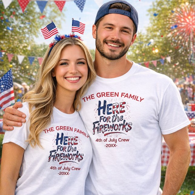 Red White Blue Fireworks 4th of July Family Crew  T-Shirt (Creator Uploaded)