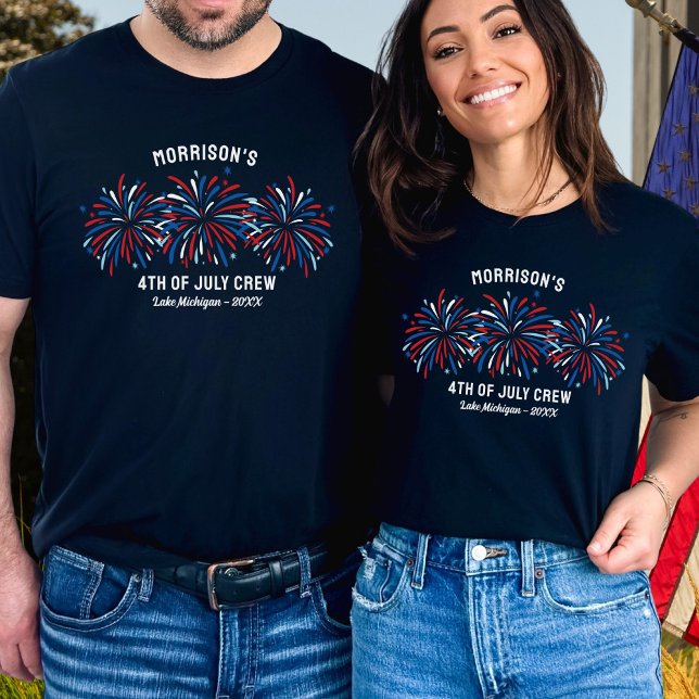 Red White Blue Fireworks 4th of July Family Crew T-Shirt (Creator Uploaded)