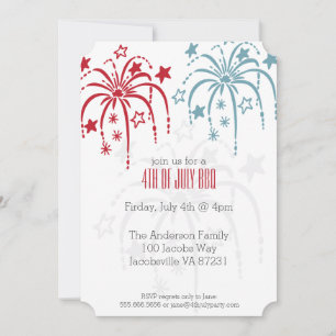 Red White & Blue Fireworks 4th of July Invitations