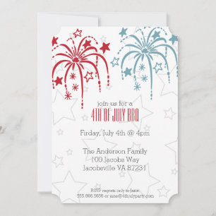 Red White & Blue Fireworks 4th of July Invitations