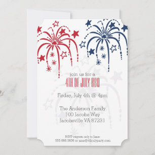 Red White & Blue Fireworks 4th of July Invitations