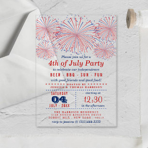 Red, White & Blue Fireworks 4th Of July Party Acrylic Invitations