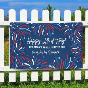 Red White Blue Fireworks 4th of July Party Custom Banner