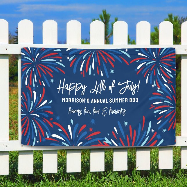 Red White Blue Fireworks 4th of July Party Custom Banner (Creator Uploaded)