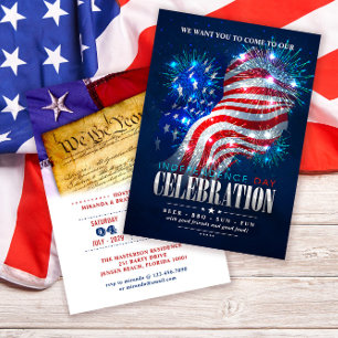 Red, White, Blue Fireworks 4th Of July Party Invitation