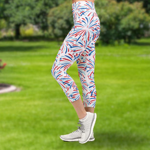Red White Blue Fireworks Patriotic 4th of July  Capri Leggings