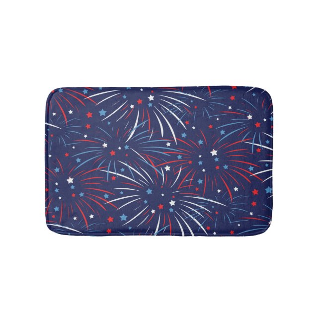 Red White Blue Fireworks Stars Bath Mat (Front)