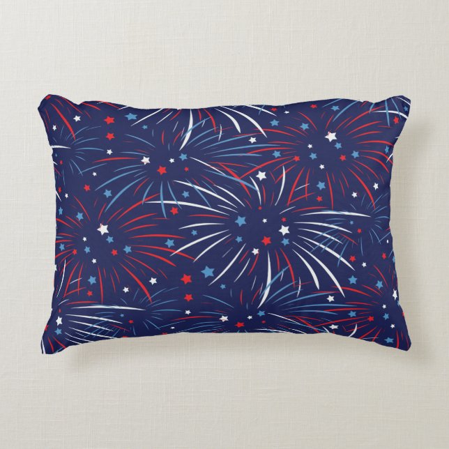 Red White Blue Fireworks Stars Decorative Cushion (Front)