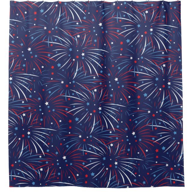 Red White Blue Fireworks Stars Shower Curtain (Front)