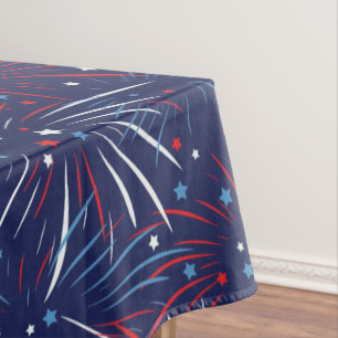 Red White Blue Fireworks Stars Tablecloth