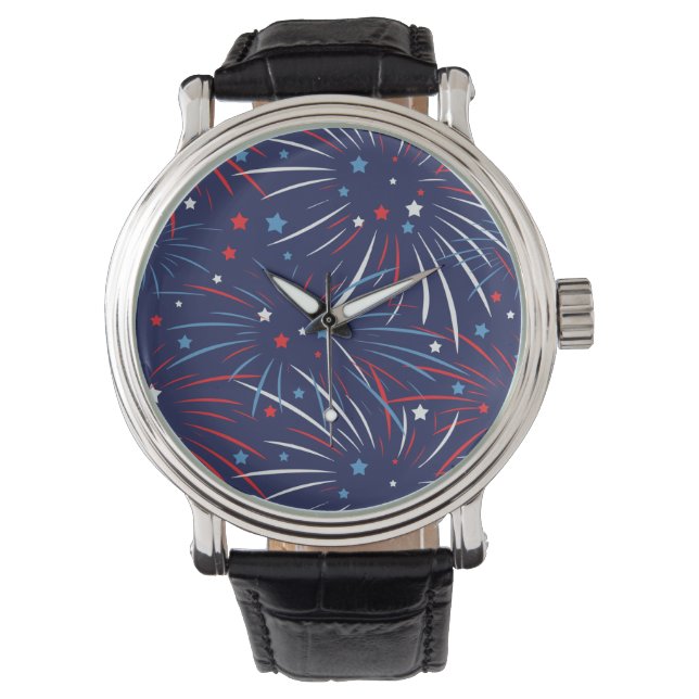 Red White Blue Fireworks Stars Watch (Front)