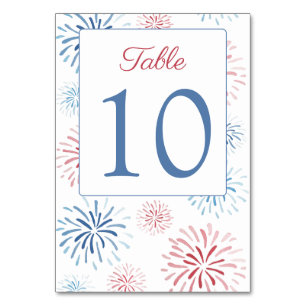 Red White Blue Fireworks Wedding Shower Table Number