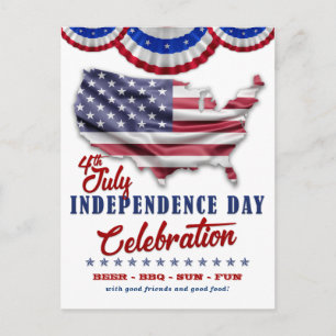 Red, White, Blue Flag 4th Of July Party Invitation Postcard