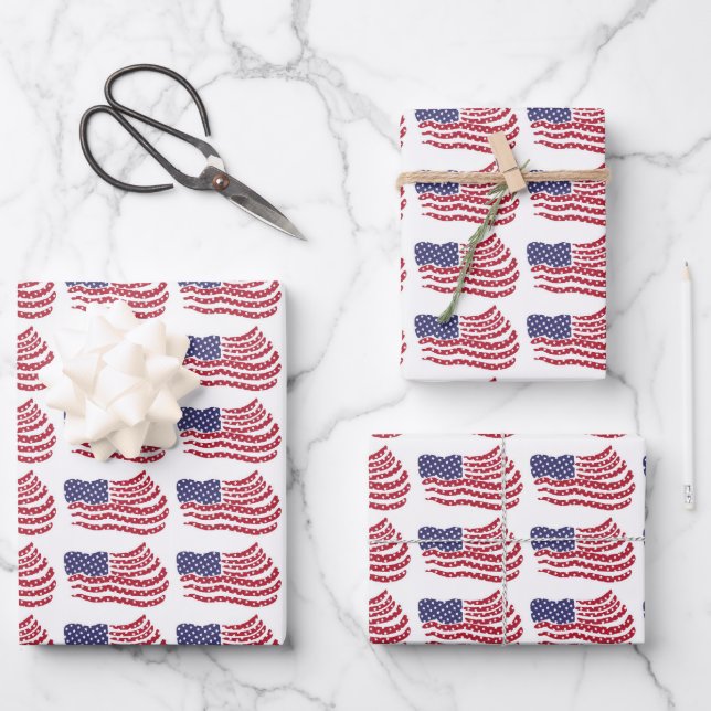 Red White Blue Flag Design Wrapping Paper Sheet (Front)