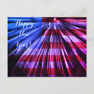 Red White & Blue Flag Fireworks Happy New Year USA Holiday Postcard