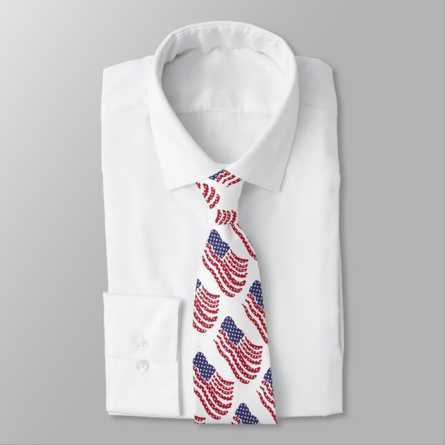 Red White Blue Flag Pattern Design Neck Tie (Tied)