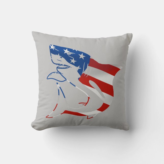 Red White Blue Flag Shark on grey background Cushion (Front)