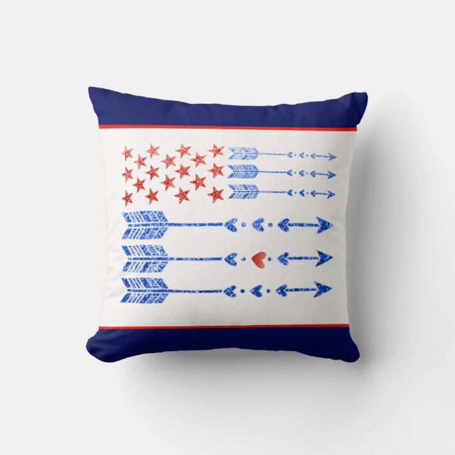 Red, white, blue, flag, stars, arrows, 4th of July Cushion (Front)