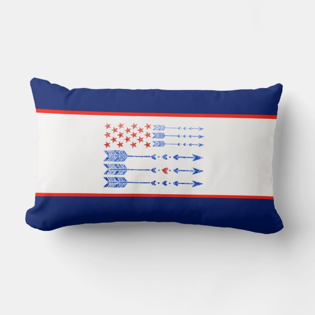 Red, white, blue, flag, stars, arrows, 4th of July Lumbar Cushion (Front)