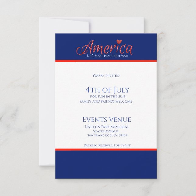 Red, white, blue, flag, stars, arrows, 4th of July RSVP Card (Front)