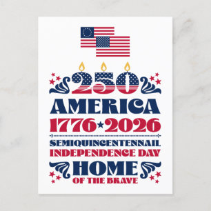 Red White Blue Flags, America's 250th Birthday Holiday Postcard