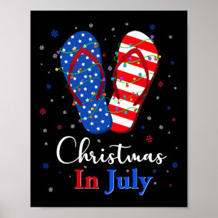 Red White Blue Flip Flops Usa Flag Lights Christma Poster