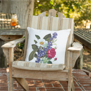 Red, White, Blue Floral Botanical Art Pillow