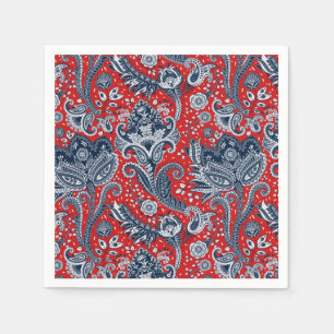 Red White & Blue Floral Paisley Bohemian Boho Napkin