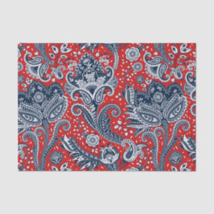 Red White & Blue Floral Paisley Bohemian Boho Tissue Paper