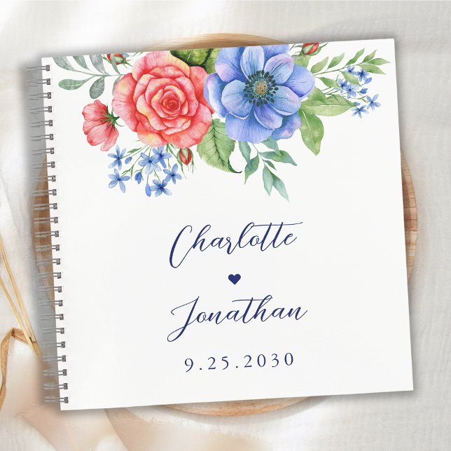 Red White Blue Floral Patriotic Wedding Guestbook Notebook (Creator Uploaded)
