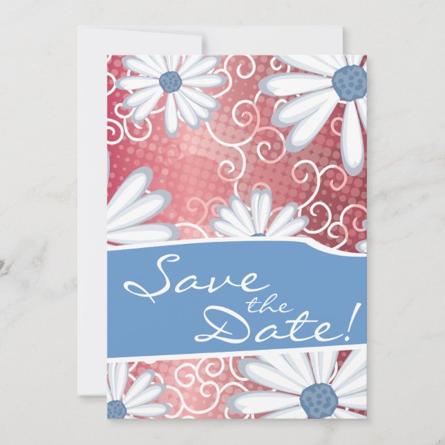 Red White Blue Floral Tribal Daisy Tattoo Pattern Save The Date (Front)