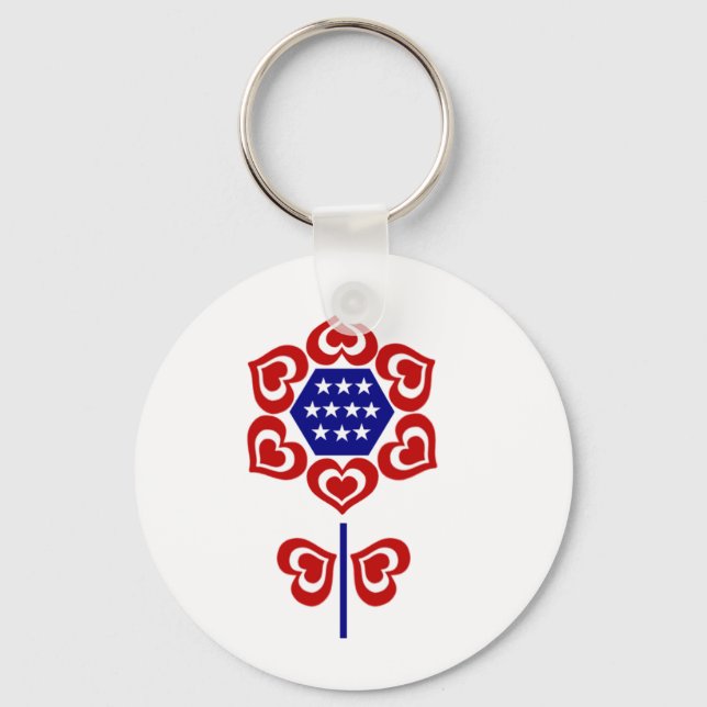 Red White Blue Flower Key Ring (Front)