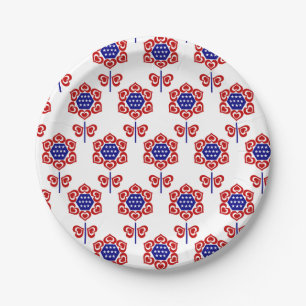 Red White Blue Flower Patriotic Design Paper Plate