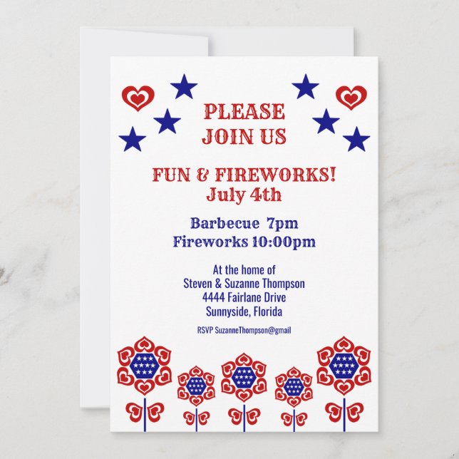 Red White Blue Flower Stars Patriotic July 4th (Front)