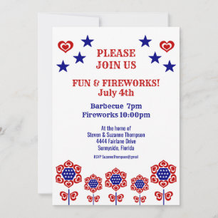 Red White Blue Flower Stars Patriotic July 4th